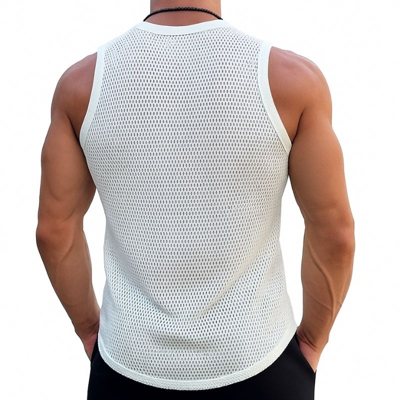 Men's Solid Knit Mesh Crew Neck Tank Top MTA1809G1X