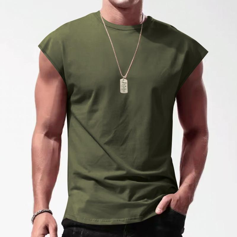 【24-hour shipping out】Men's Solid Loose Sleeveless Sports T-shirt 64307072Z