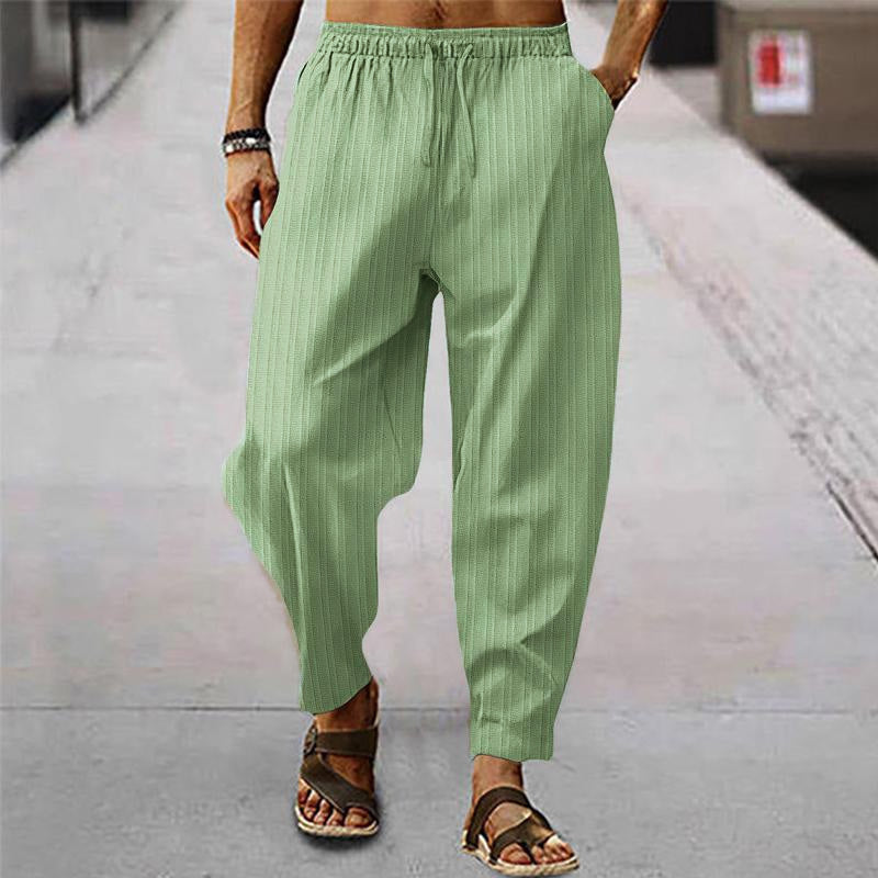 Men's breathable cotton and linen striped loose casual sports trousers 71867122X