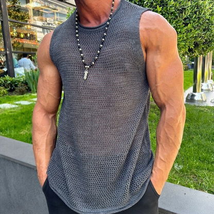 Men's Solid Knit Mesh Crew Neck Tank Top MTA1809G1X