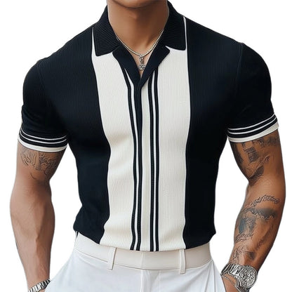 【24-hour shipping out】Men's Summer Classic Black and White Knitted Short Sleeve T-Shirt MTA3125C3U