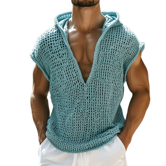 【24-hour shipping out】Men's Retro Casual Knit Hooded Tank Top MTA0285D0TO