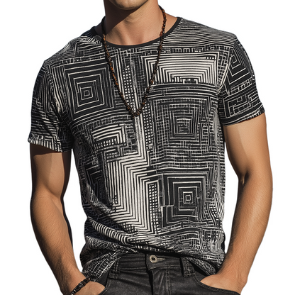 Men's Retro Casual Shabby Mosaic Printed Round Neck Short Sleeve T-Shirt MTA1830G4TO