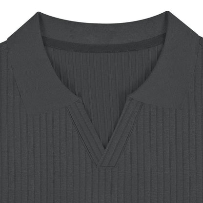【24-hour shipping out】Men's Solid Striped Lapel Short Sleeve Polo Shirt 66319205Z